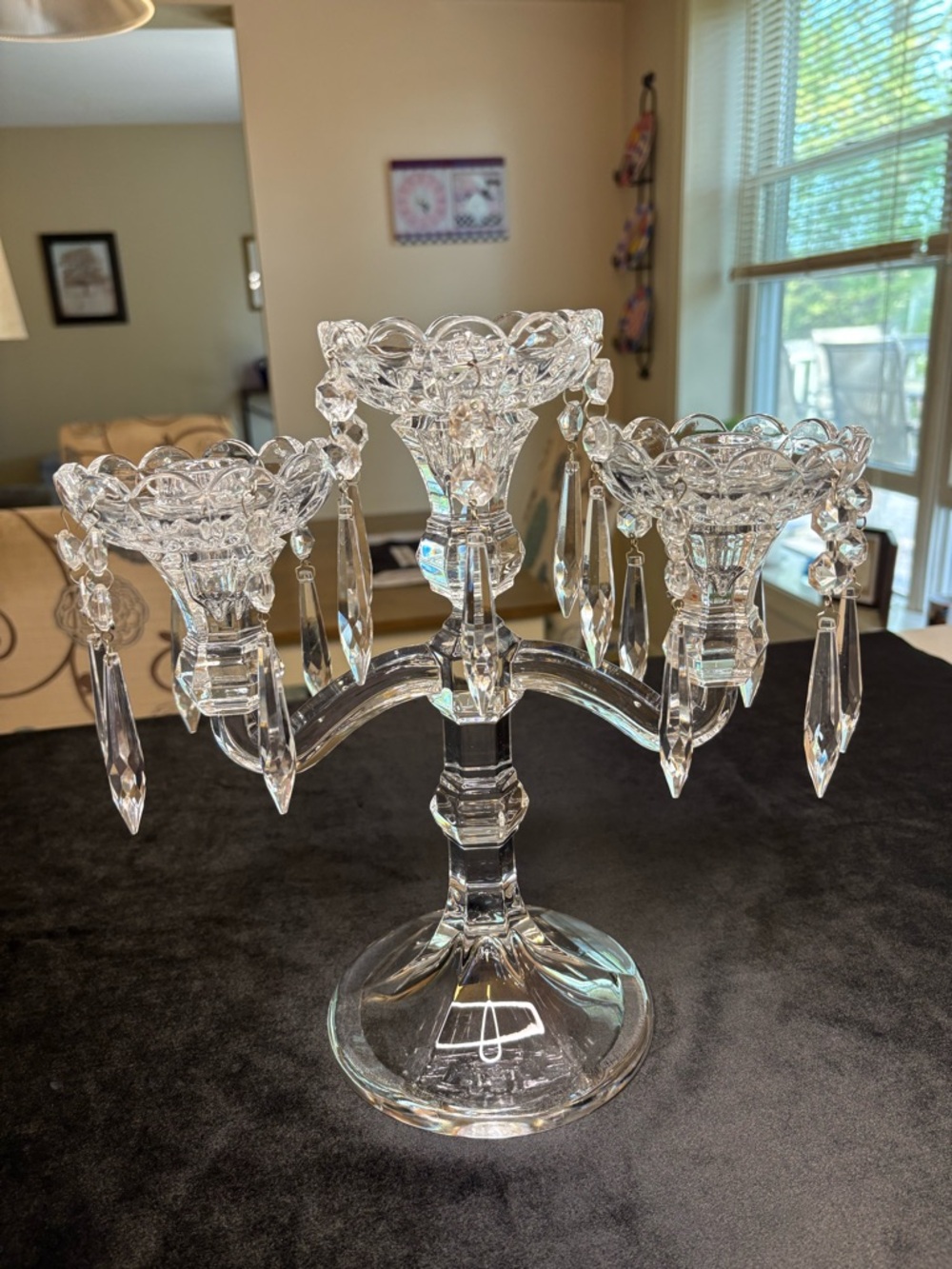 Vintage Pair Of Royal Limited 3 Armed Crystal Candelabras With Hanging Crystals - Picture 7 of 9